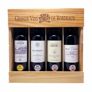 bordeaux serving tray wood box gift pack 4 x 750 ml 4