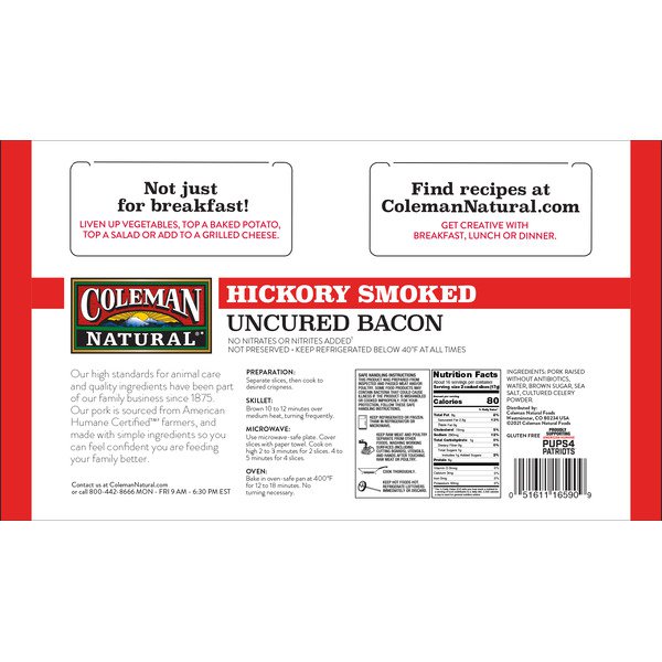 coleman uncured hickory smoked bacon 3 x 12 oz 1