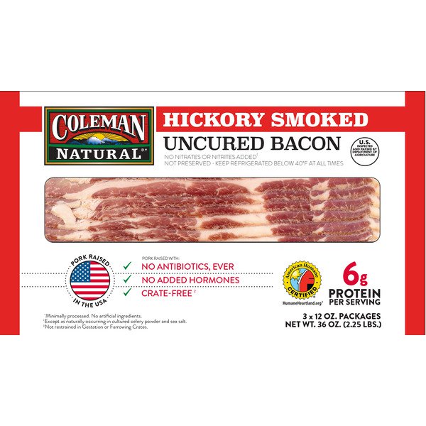 coleman uncured hickory smoked bacon 3 x 12 oz