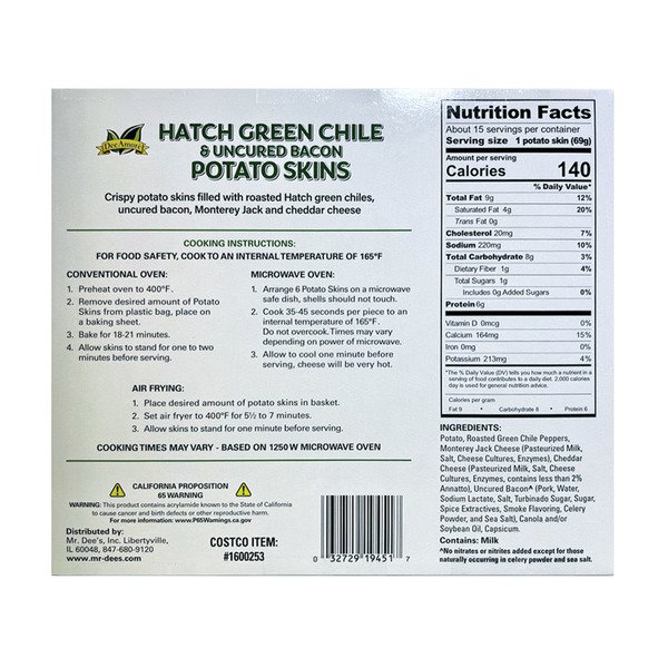 dee amore hatch green chile and bacon potato skins 36 oz 1