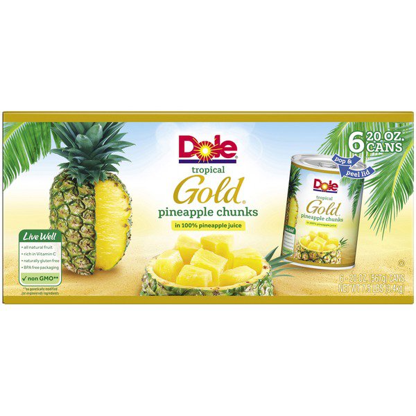 dole tropical gold pineapple chunks 6 x 20 oz