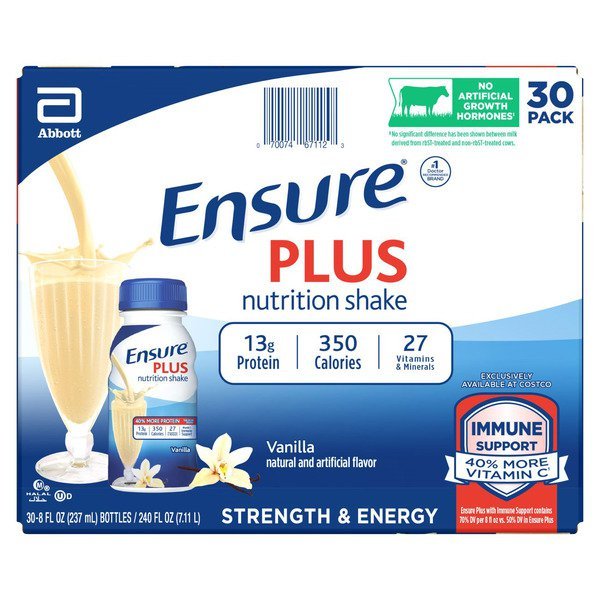 ensure plus vanilla nutrition shake 30 x 8 fl oz