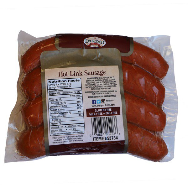 evergood fine foods beef hot link sausage 48 oz 3