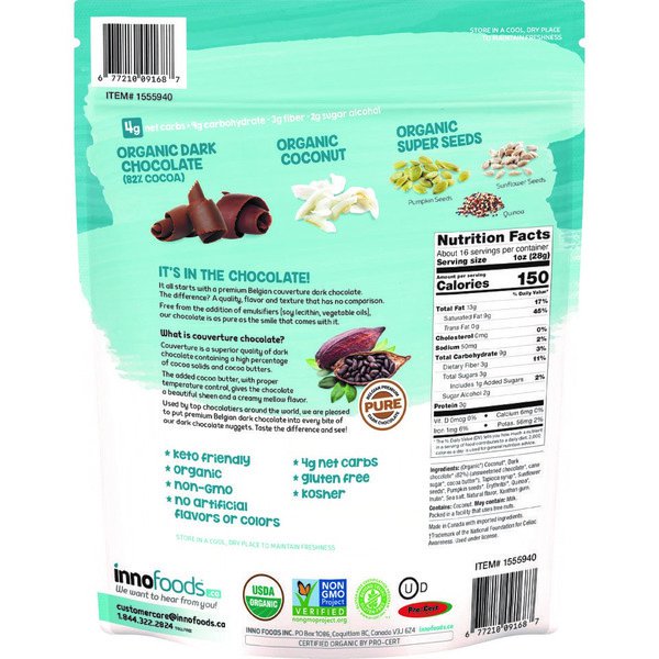 inno foods organic dark chocolate keto nuggets 16 oz 3