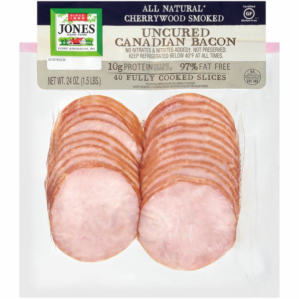 jones dairy farm uncured canadian bacon slices 24 oz 1