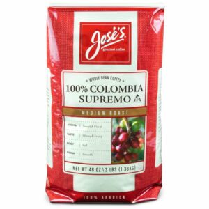 joses 100 colombian supremo whole bean coffee 48 oz 1
