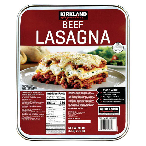 kirkland signature beef lasagna 96 oz 1