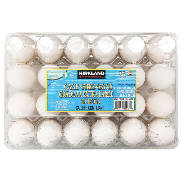 kirkland signature cage free eggs usda grade aa extra large 24 ct