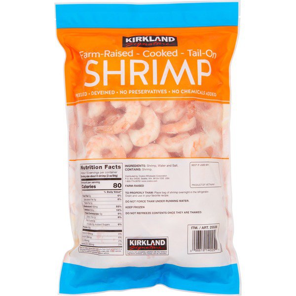 kirkland signature cooked tail on shrimp 31 40 ct 2 lbs 1