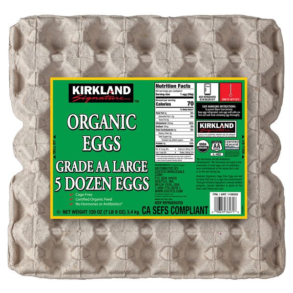 kirkland signature organic 5 dozen eggs usda grade aa large