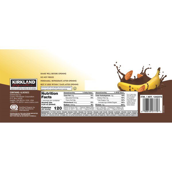 kirkland signature organic chocolate almond banana protein beverage 18 x 8 25 oz 1
