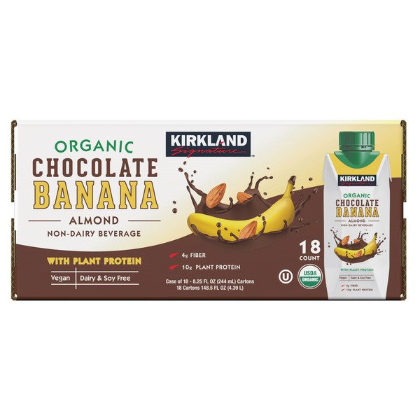 kirkland signature organic chocolate almond banana protein beverage 18 x 8 25 oz