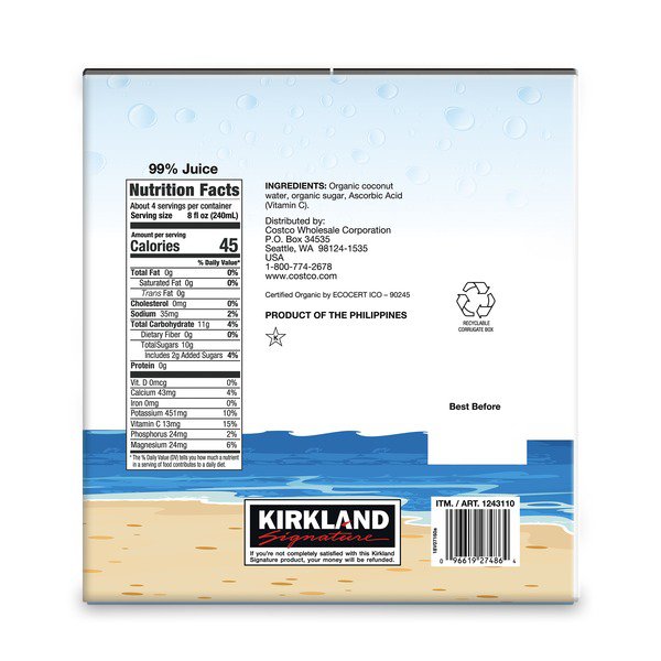 kirkland signature organic coconut water 9 x 1 l 1