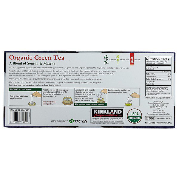 kirkland signature organic matcha sencha green tea 100 ct 1