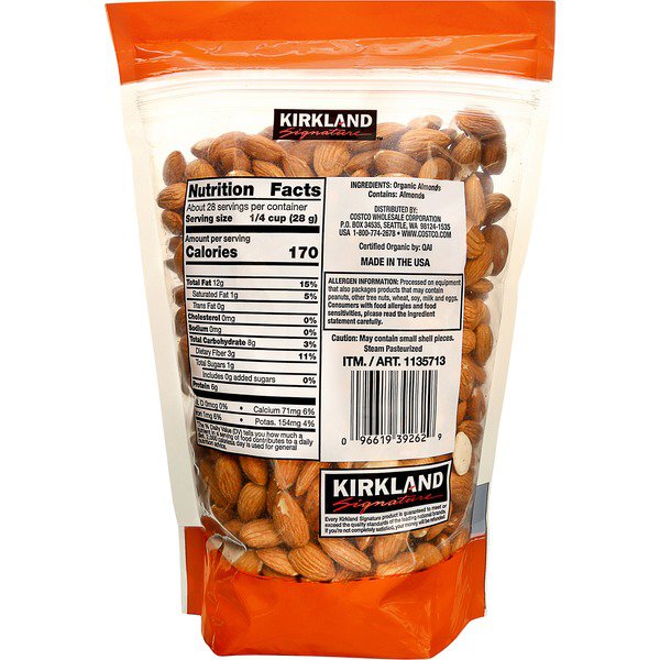 kirkland signature organic non pareil almonds 1 7 lb 1