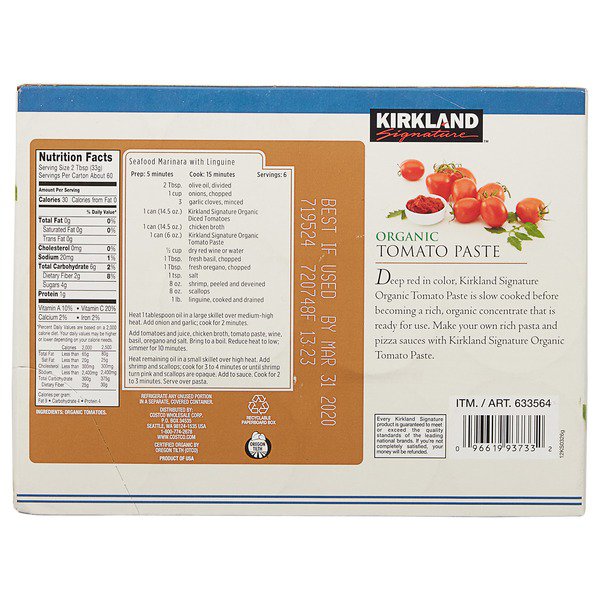 kirkland signature organic tomato paste 12 x 6 oz 1