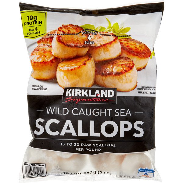 kirkland signature raw sea scallops 2 lbs