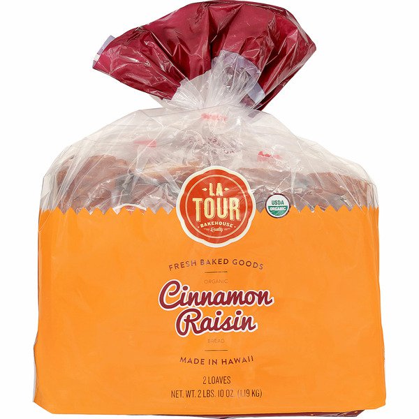 la tour bakery organic cinnamon raisin bread 2 ct