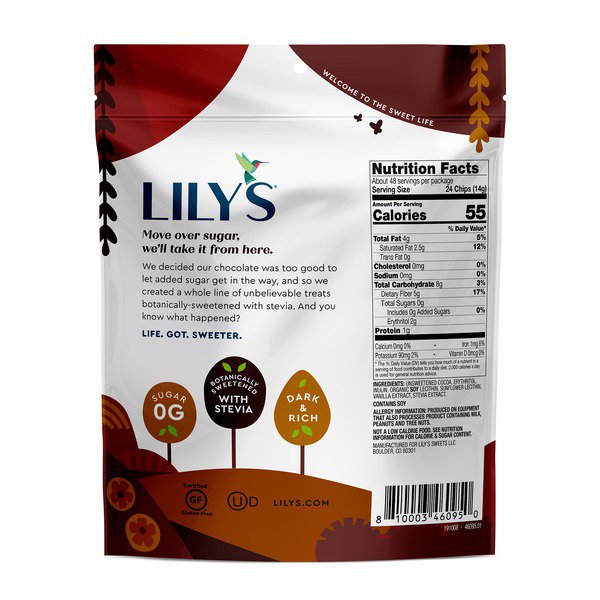 lilys no sugar added dark chocolate chips 24oz 1 5 lbs 1