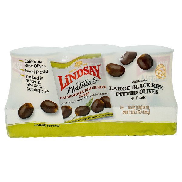 lindsay naturals large black pitted olives 6 x 6 oz
