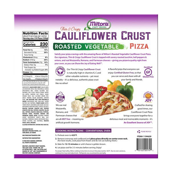 miltons cauliflower crust pizza roasted vegetable 35 6 oz 1