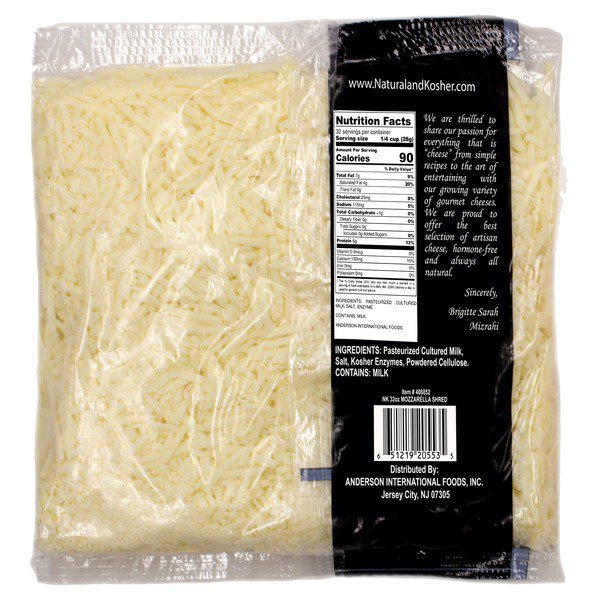 natural kosher shredded mozzarella cheese 32 oz 1