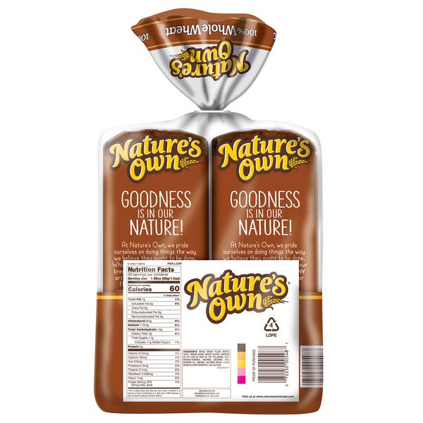 natures own 100 whole wheat bread 2 x 20 oz 1