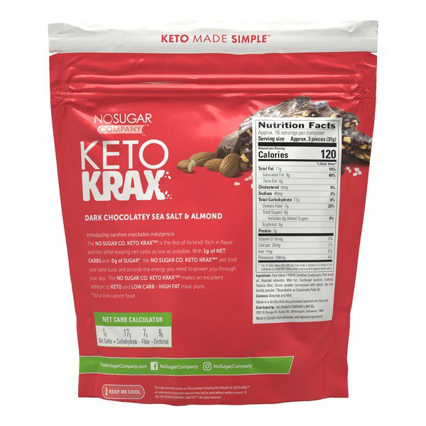 no sugar keto krax dark chocolate almond sea salt 17 28 oz 1