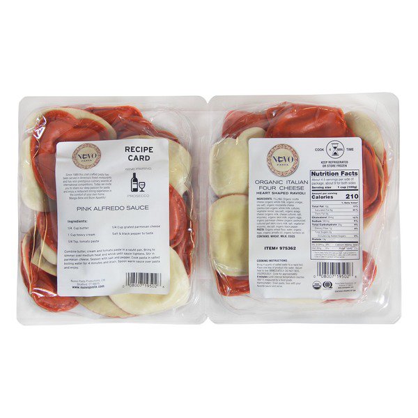 nuovo organic italian four cheese heart shaped ravioli 2 x 16 oz 1