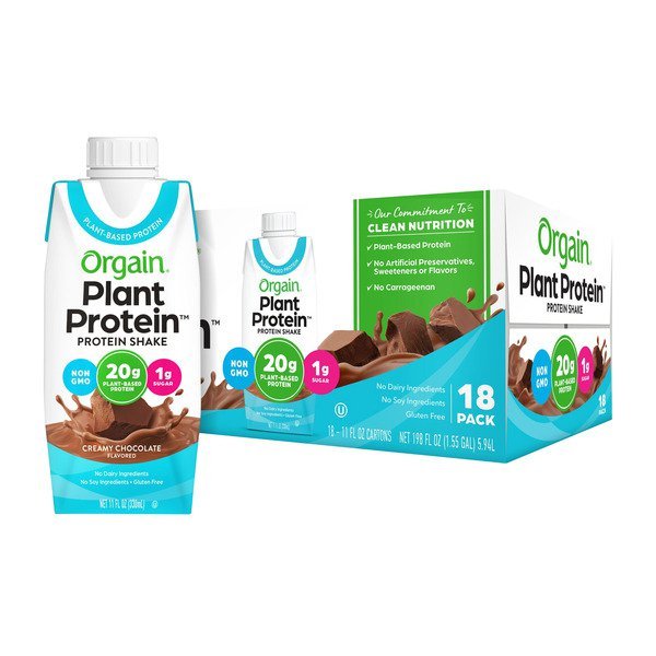 orgain plant protein shake chocolate 18 x 11 fl oz 1