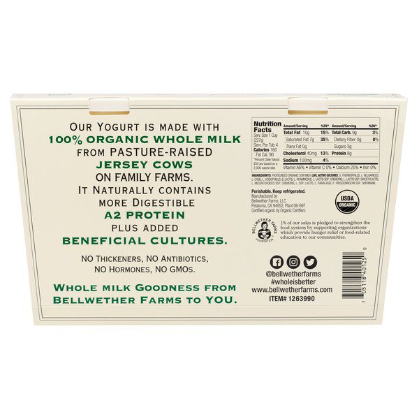 organic bellwether whole milk yogurt 2 x 32 oz 1