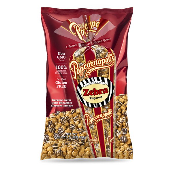 popcornopolis zebra popcorn 24 oz
