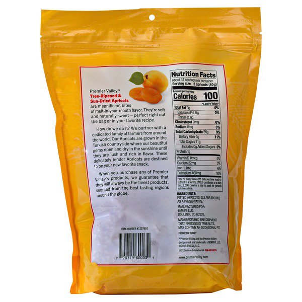 premier valley dried apricots 48 oz bag 1