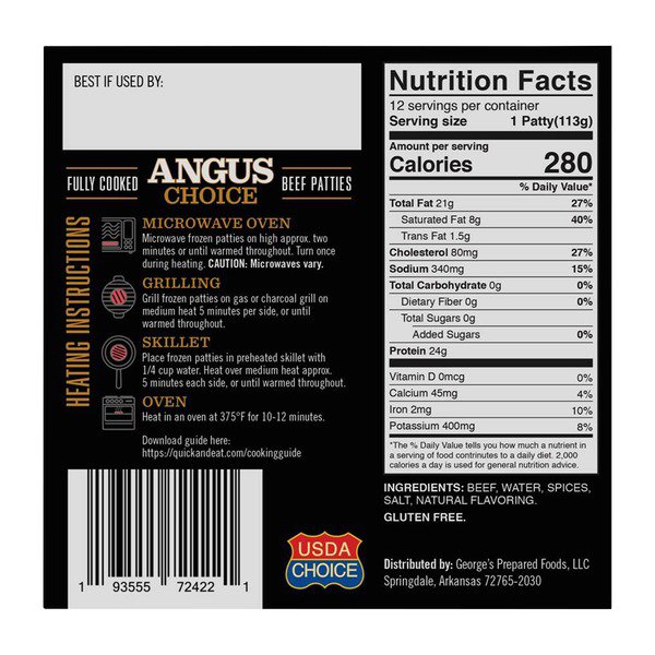 quickn eat cooked angus burgers 12 ct 1