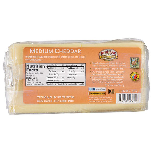 rumiano organic sliced medium cheddar 2 lbs 1