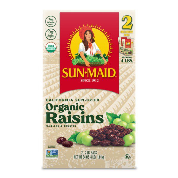 sun maid organic raisins 2 x 2 lbs