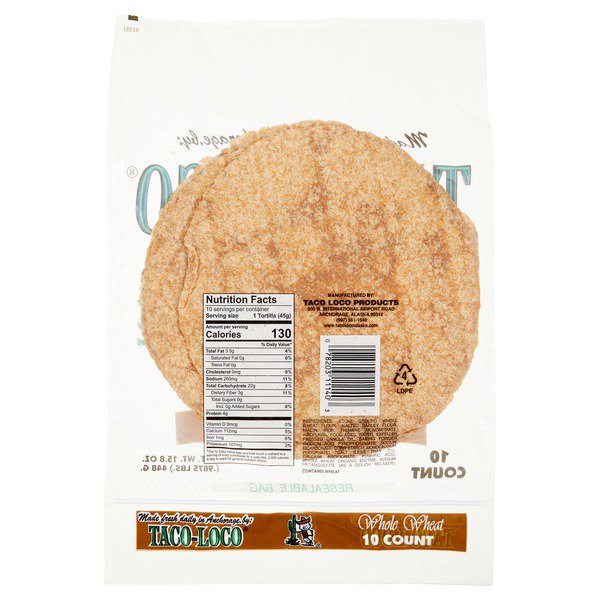 taco loco 8 whole wheat tortillas 3 x 15 8 oz 1
