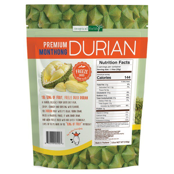 tropical fields freeze dried durian 3 5 oz 1