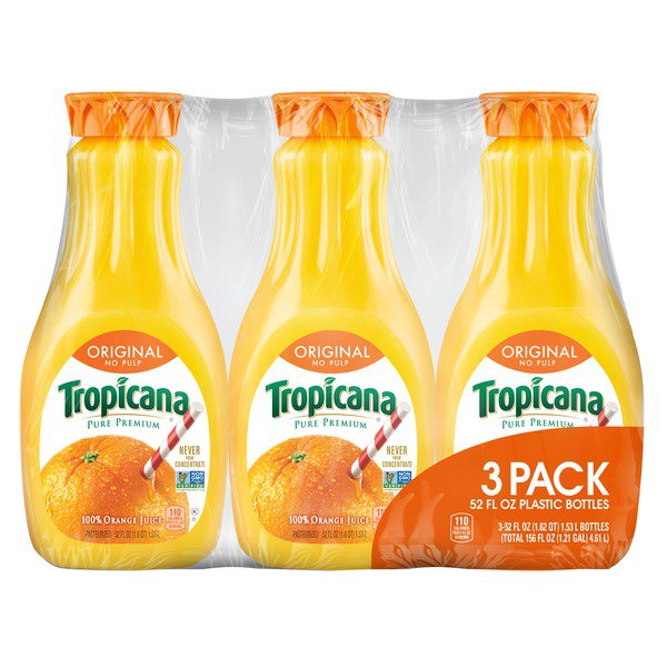 tropicana 100 orange juice 3 x 52 oz