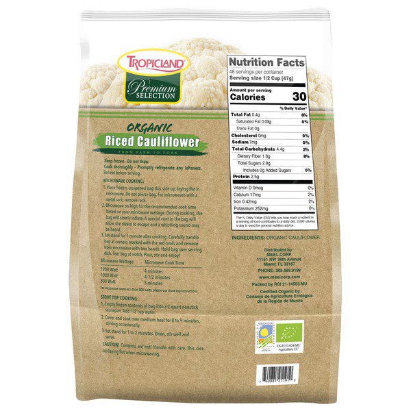tropicland organic riced cauliflower 5 lbs 1