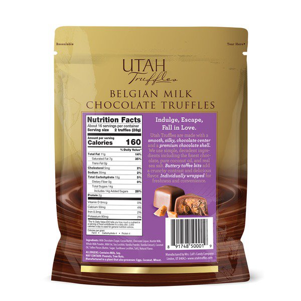 utah truffles belgian milk chocolate truffles sea salt toffee 16 oz 1