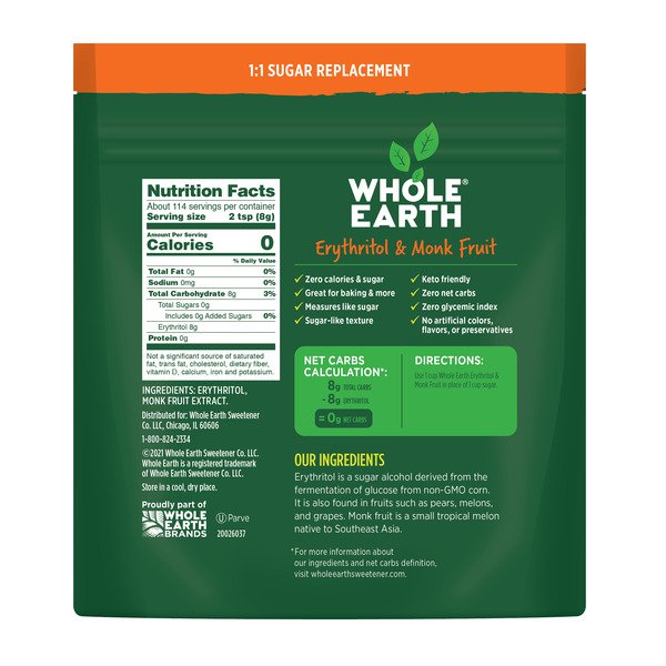whole earth erythritol monkfruit sugar replacement 32 oz 1