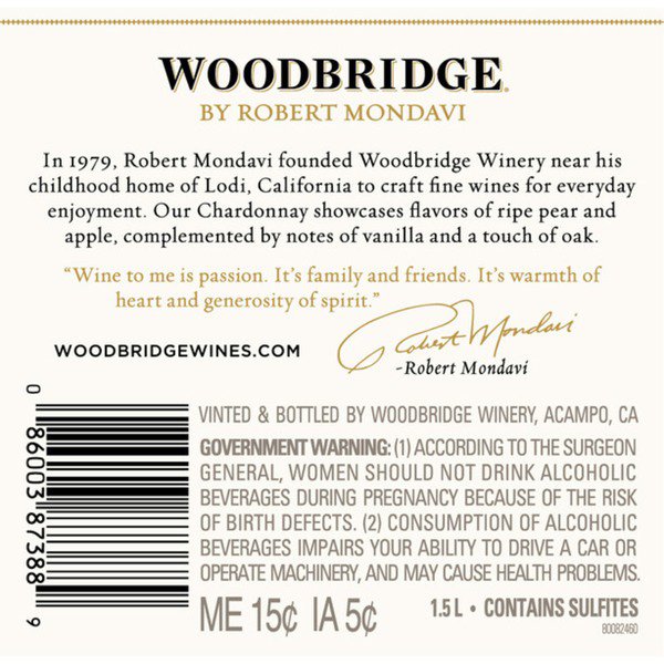 woodbridge by robert mondavi chardonnay white wine 1 5 l 2