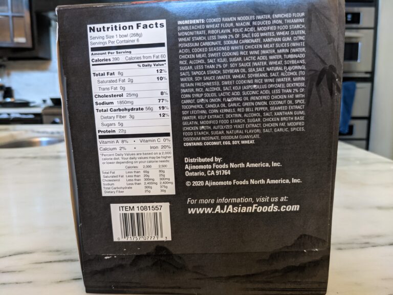 Ajinomoto Tokyo Shoyu Ramen Costco Nutritional Information scaled