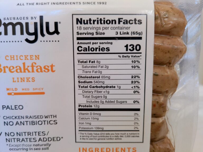 AmyLu Chicken Breakfast Sausage Nutritional Information scaled