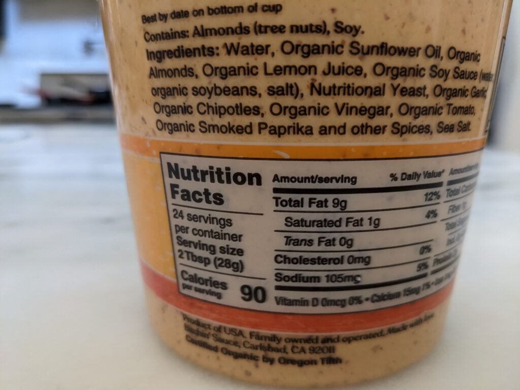 Bitchin Sauce Chipotle Almond Dip Nutritional Info scaled