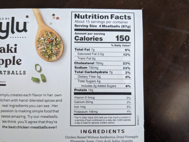 Costco Chicken Meatball Nutritional Information scaled