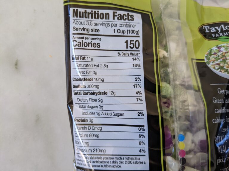 Costco Dill PIckle Salad Nutritional Label scaled