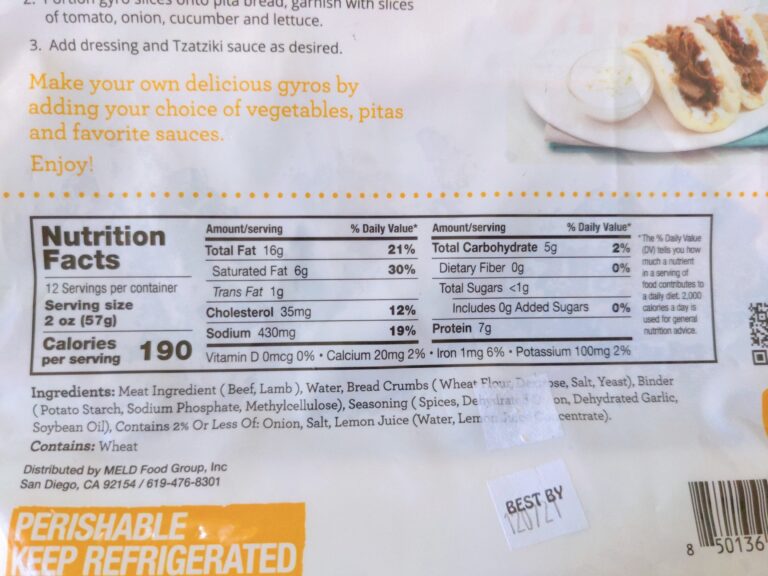 Daphnes Beef and Lamb Gyro Meat Nutritional Information scaled