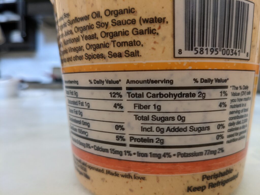 Nutritional Label Bitchin Sauce Chipotle Almond Dip scaled